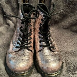 Dr. Martens Metallic Pink Leather Boots | Big Kids US 10
